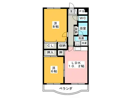 プリンスハイツ箕田(2LDK/3階)の間取り写真