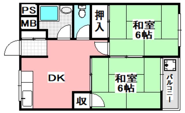 千里七尾マンション(2DK/5階)の間取り写真