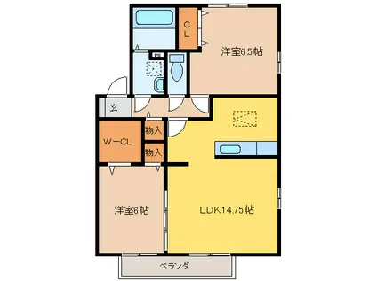 フレンドリースクエア桜B(2LDK/1階)の間取り写真