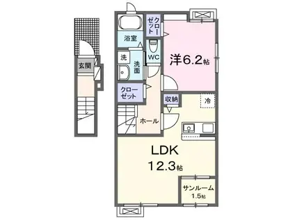 岩手県陸前高田市 2階建 築2年(1LDK/2階)の間取り写真