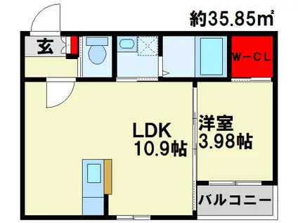 エクスヴィータ新入(1LDK/2階)の間取り写真