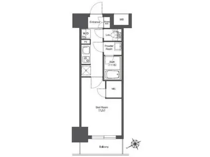 BPRレジデンス門前仲町(1K/7階)の間取り写真