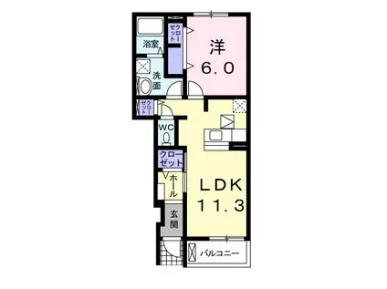 フォレスト東原(1LDK/1階)の間取り写真