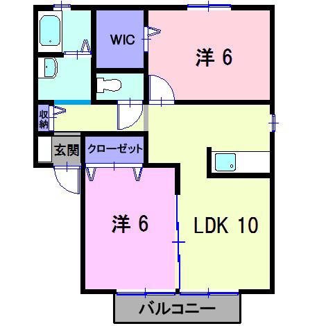 エバーグリーンオークB棟(2LDK/2階)の間取り写真
