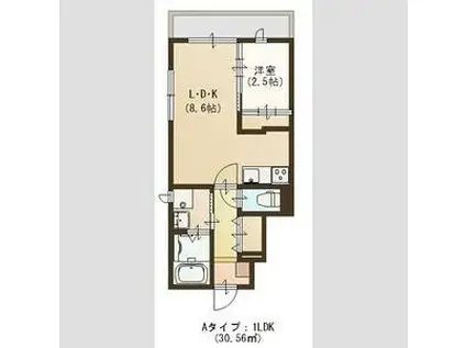 グランディール国見(1LDK/1階)の間取り写真