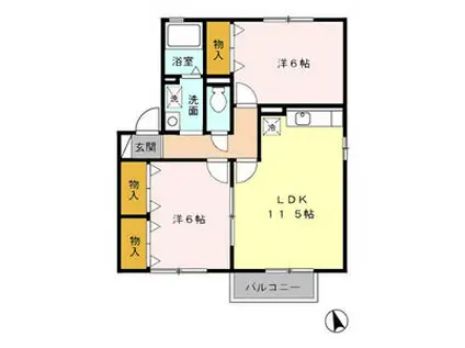セジュール薮田B(2LDK/2階)の間取り写真