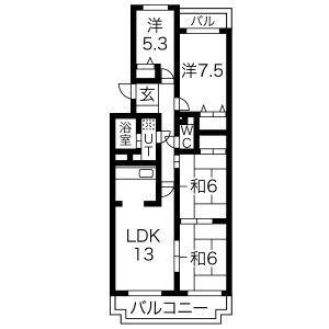 グランドハイツ原A棟(4LDK/1階)の間取り写真