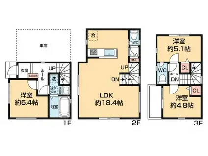 川崎市幸区幸町戸建(3LDK/1階)の間取り写真