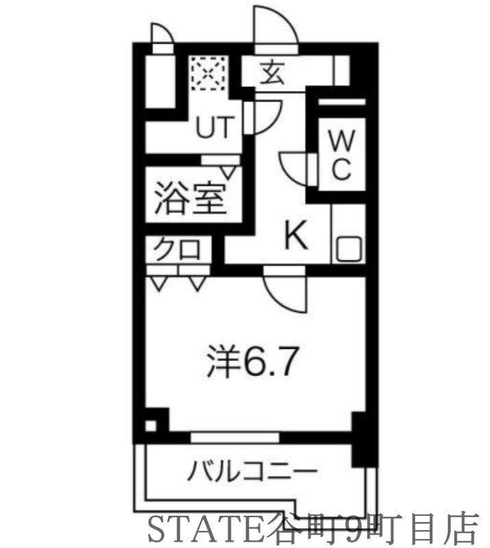 S-RESIDENCE 難波 VIALE(1K/7階)の間取り写真