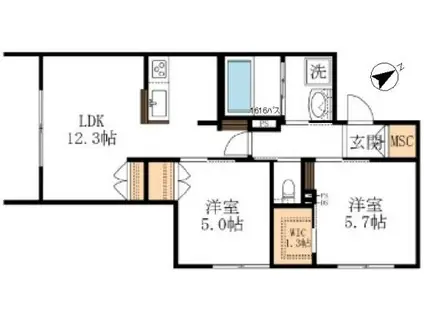GRACE COURT東棟(2LDK/1階)の間取り写真