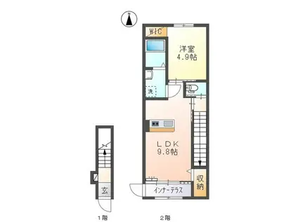 サンパティーク(1LDK/2階)の間取り写真