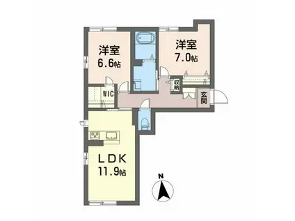 シュエットメゾン弐番館(2LDK/1階)の間取り写真