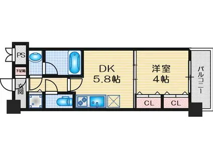 プレジオ江坂サウス(1DK/9階)の間取り写真