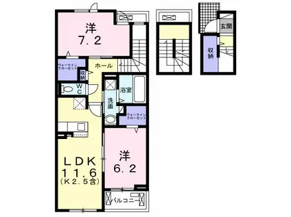 フェリス ソレアードI(2LDK/3階)の間取り写真