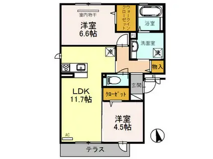 ブリーゼ久宝寺 B棟(2LDK/1階)の間取り写真