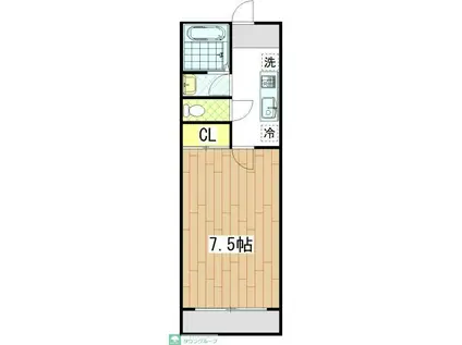 美南ヒルズ(1K/1階)の間取り写真