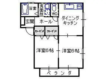 ポポラーレD(2DK/2階)の間取り写真