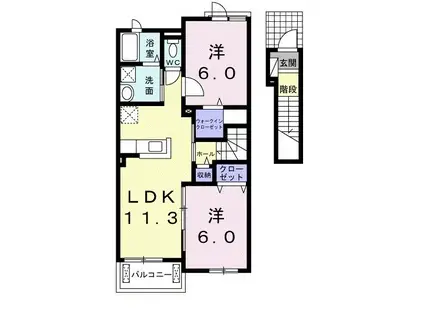 リバーサウス(2LDK/2階)の間取り写真