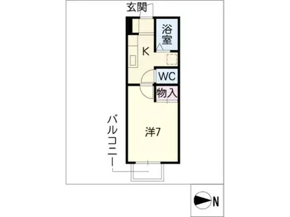 パルテネール中鶉(1K/1階)の間取り写真