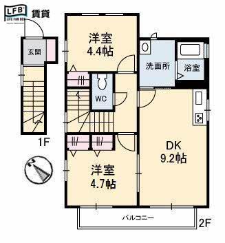 シェソワみずほA(2DK/2階)の間取り写真