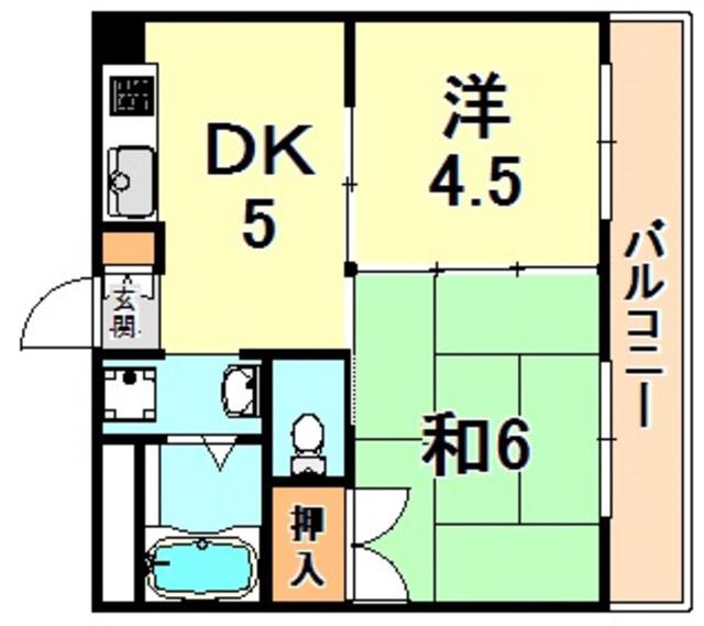 スカイハイツ五和(2DK/1階)の間取り写真