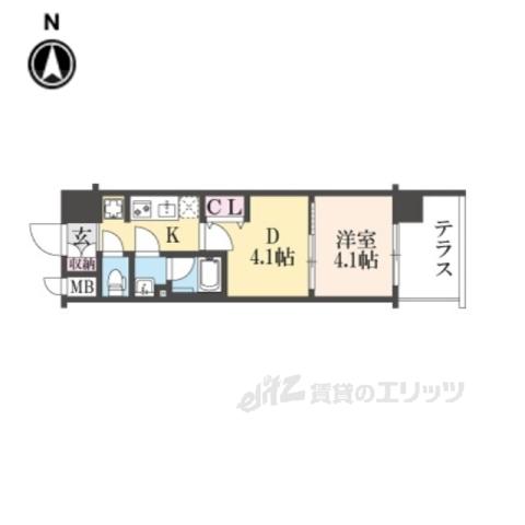 アスヴェル京都西大路サウス(1DK/1階)の間取り写真