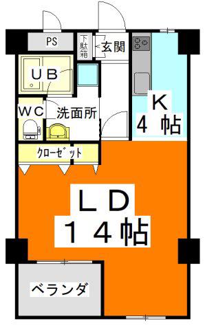 アーバンハウス大供(1LDK/3階)の間取り写真