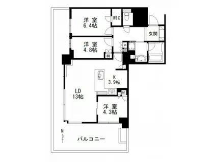 ライオンズタワー岡山千日前(3LDK/11階)の間取り写真