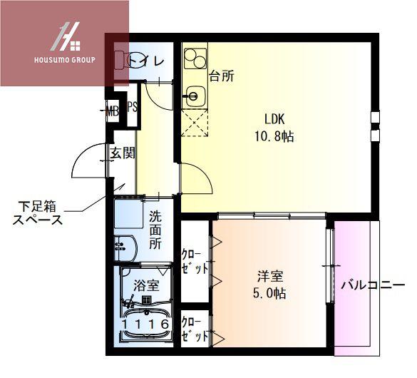 フジパレス瓜生堂III番館(1LDK/1階)の間取り写真
