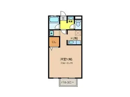 ハピネス清原台(ワンルーム/2階)の間取り写真