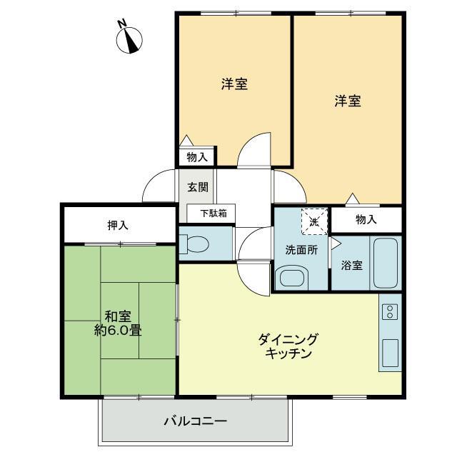 フォブール龍雲 A棟(3DK/1階)の間取り写真