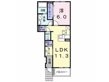 オークパレスI(1LDK/1階)の間取り写真