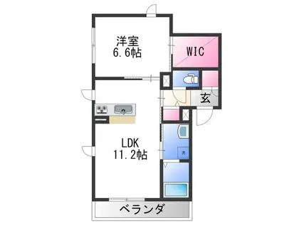 ベレオ LA SPIAGGIA(1LDK/2階)の間取り写真