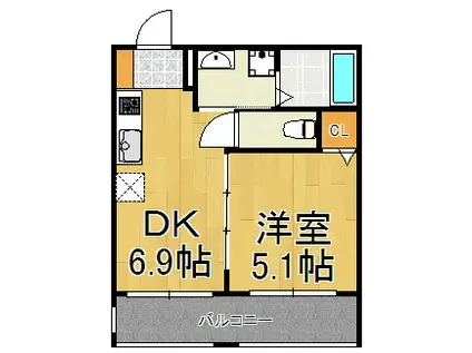 ボヌールメゾン(1DK/2階)の間取り写真