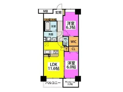 シュピタールトーア博多(2LDK/4階)の間取り写真