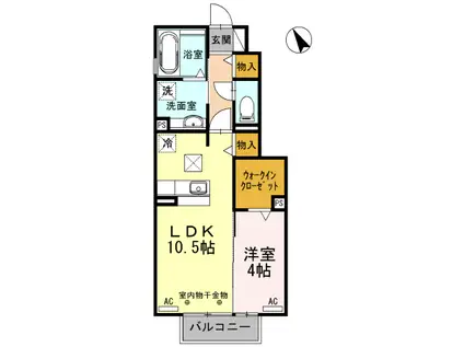 カーサポポラーレB(1LDK/1階)の間取り写真