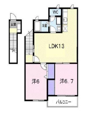 アウローラA(2LDK/2階)の間取り写真