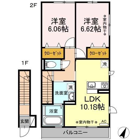 ミオ カーム(2LDK/2階)の間取り写真