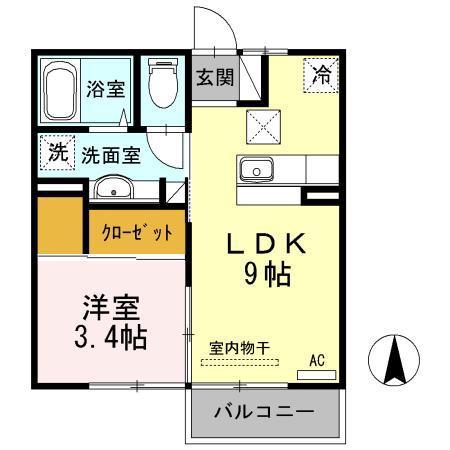 アルコバレーノ蛇田(1LDK/1階)の間取り写真