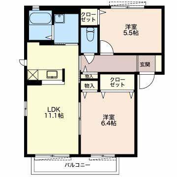 イーストパークA(2LDK/1階)の間取り写真