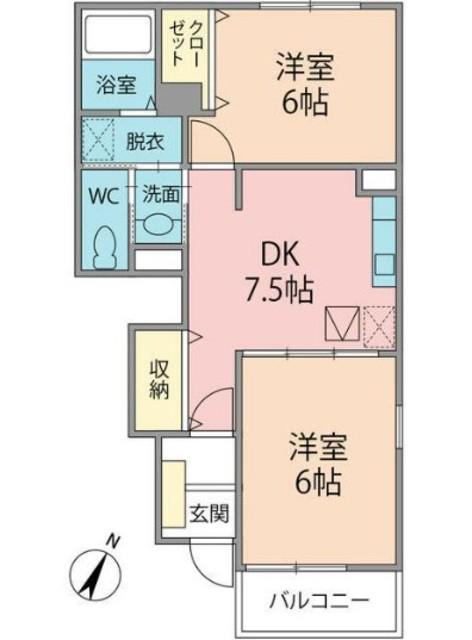 ポルト ソラーナI(2DK/1階)の間取り写真