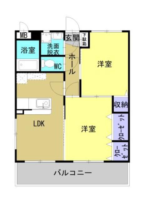 都城市南横市町YMマンション(2LDK/2階)の間取り写真