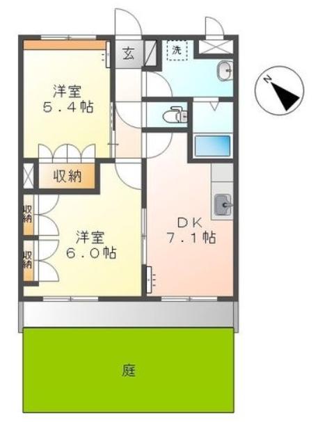 ガーデンヒルズNAKAYAMA弐番館(2DK/1階)の間取り写真