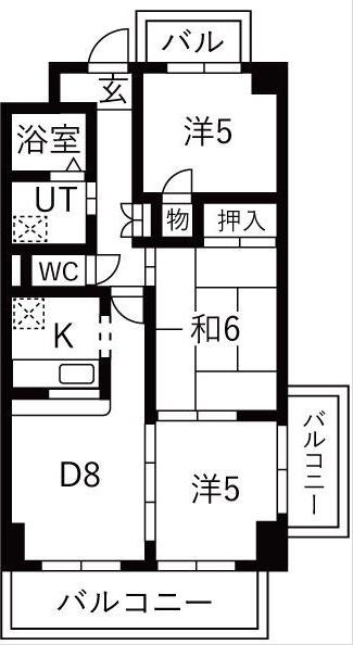 ハピネス川名(3LDK/4階)の間取り写真