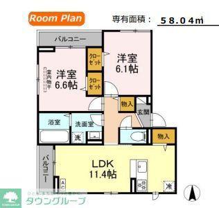 D-ROOM上篠崎(2LDK/1階)の間取り写真