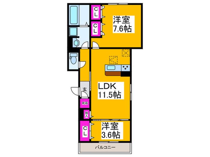 CLASHIST常磐町(2LDK/1階)の間取り写真