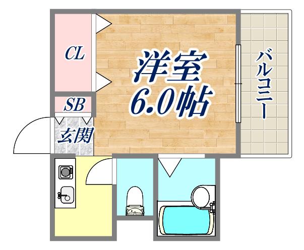 阪急今津線 門戸厄神駅 徒歩5分 3階建 築31年(ワンルーム/3階)の間取り写真