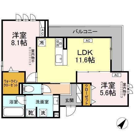 キクロス(2LDK/3階)の間取り写真