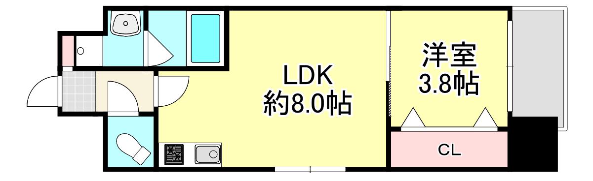メイクス京橋川II(1LDK/4階)の間取り写真
