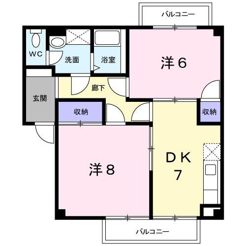 プリマヴェーラ(2DK/2階)の間取り写真